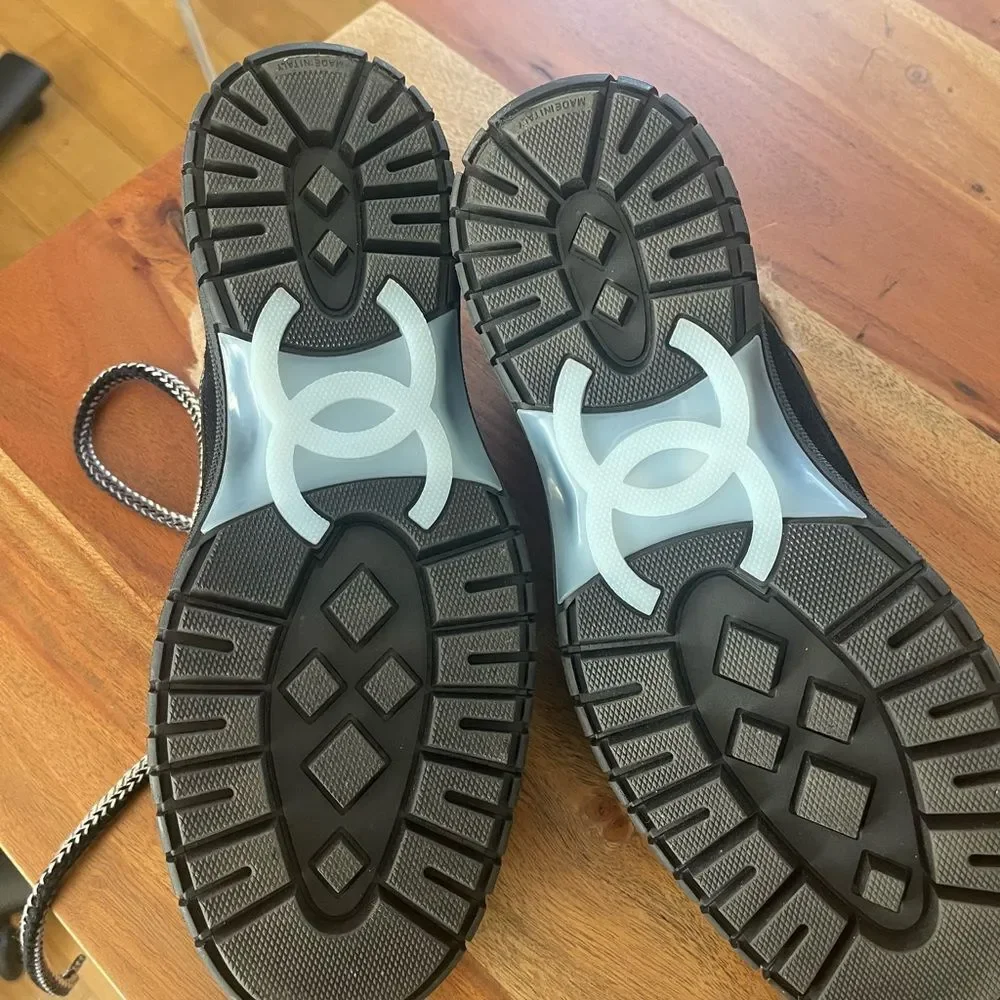CHANEL Black and Brown Shearling Sneakers